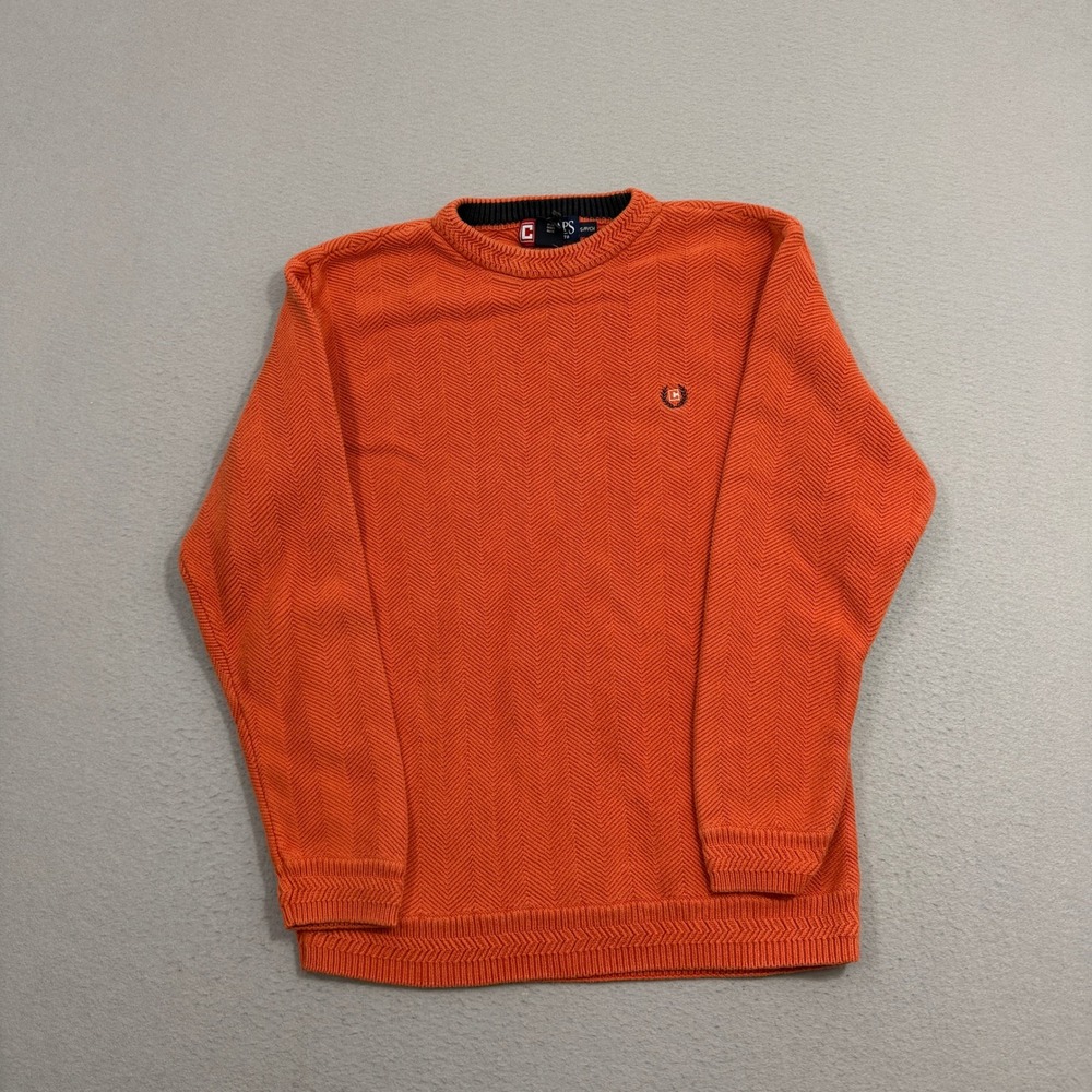 Vintage Chaps Ralph Lauren Sweater Mens Small Orange Knit Crewneck Cotton y2k